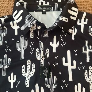 Black and White Cactus Print Men's Polo Shirt